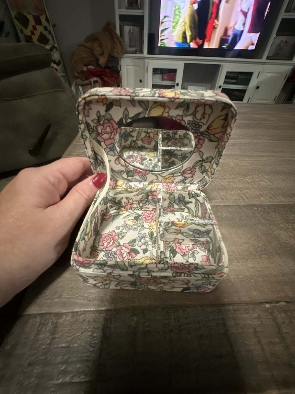 Vintage Floral Fabric Jewelry Box with Mirror
